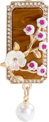 Plum Blossom Brooch And Pins Rhinestone Crystal Brown Geometric Square Brooch Pearl Jewerly For Women in Saudi Arabia