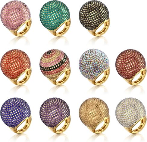 ZKBKJSPZJB Gold Snowball Rhinestone Cocktail Ring – Adjustable Stretch Sparkling Party Jewelry for Women, Elegant Costume Ring for Evening Wear, Wedding, Prom in Saudi Arabia