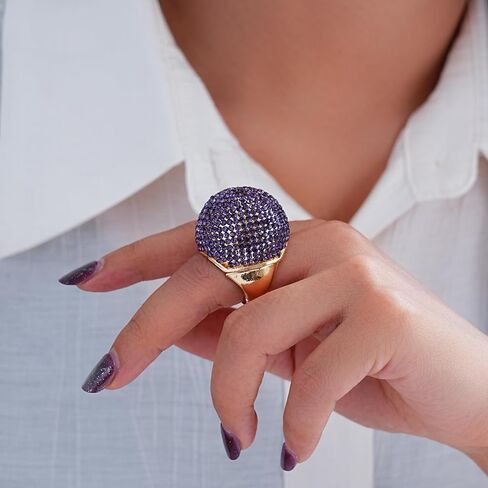 ZKBKJSPZJB Gold Snowball Rhinestone Cocktail Ring – Adjustable Stretch Sparkling Party Jewelry for Women, Elegant Costume Ring for Evening Wear, Wedding, Prom in Saudi Arabia