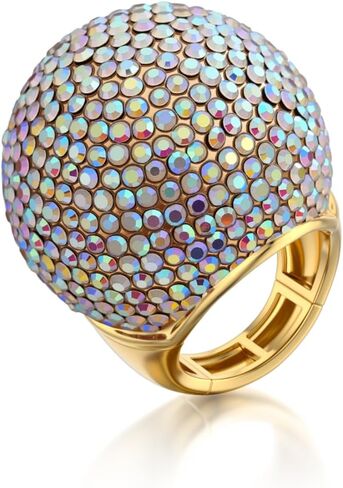 ZKBKJSPZJB Gold Snowball Rhinestone Cocktail Ring – Adjustable Stretch Sparkling Party Jewelry for Women, Elegant Costume Ring for Evening Wear, Wedding, Prom in Saudi Arabia
