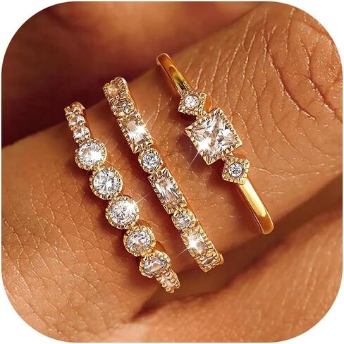 Chihayafuji 14K مطلية بالذهب تكويم البنصر خواتم الذهب للنساء غير تشويه مكتنزة بيان خاتم الفرقة تشيكوسلوفاكيا الخنصر خاتم الخطوبة وعد العصابات الزفاف للنساء حجم 5-11 in Saudi Arabia