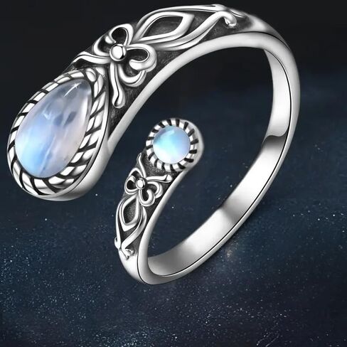 Bohemia Synthetic Moonstone Carving Flower Open Adjustable Rings for Women Daily Party Vintage Jewelry for Friends in Saudi Arabia