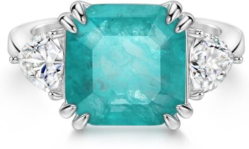 Michooyel 3.75ct Paraiba خاتم الخطوبة للنساء Asscher قطع ثلاثة حجر مكعب زركونيا بيان خاتم 925 فضة غرامة مجوهرات in Saudi Arabia
