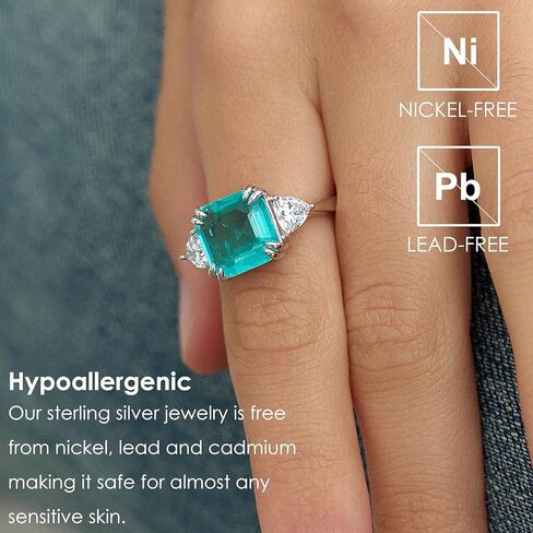 Michooyel 3.75ct Paraiba خاتم الخطوبة للنساء Asscher قطع ثلاثة حجر مكعب زركونيا بيان خاتم 925 فضة غرامة مجوهرات in Saudi Arabia