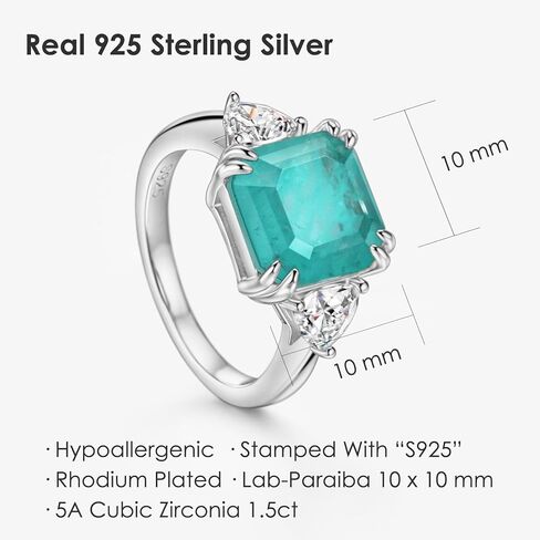 Michooyel 3.75ct Paraiba خاتم الخطوبة للنساء Asscher قطع ثلاثة حجر مكعب زركونيا بيان خاتم 925 فضة غرامة مجوهرات in Saudi Arabia