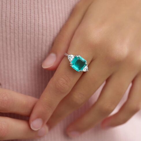 Michooyel 3.75ct Paraiba خاتم الخطوبة للنساء Asscher قطع ثلاثة حجر مكعب زركونيا بيان خاتم 925 فضة غرامة مجوهرات in Saudi Arabia