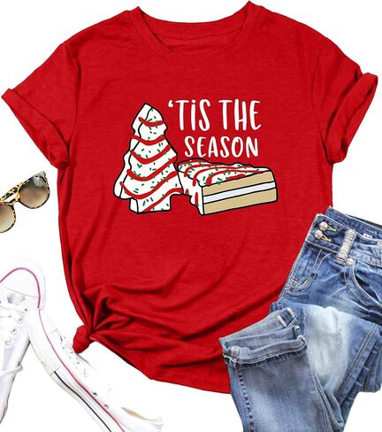 Women Christmas Shirt Xmas Tree Cakes Graphic Tee Tis The Season Shirt Xmas Short Sleeve Holiday Tops in Saudi Arabia