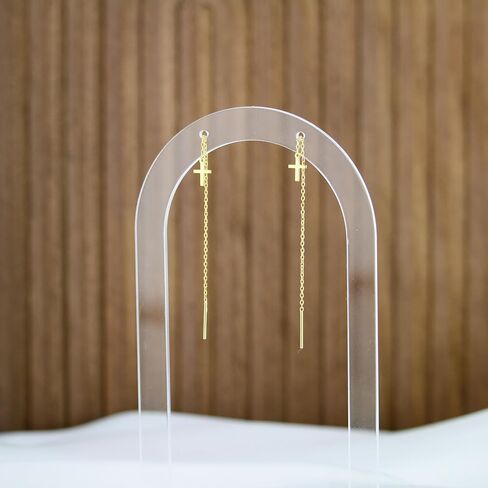 Sterling Silver Earrings Cross Threader for Women | Minimalist Chain Earrings Double Piercings | Dangle Earrings (Gold-plated sterling silver) in Saudi Arabia