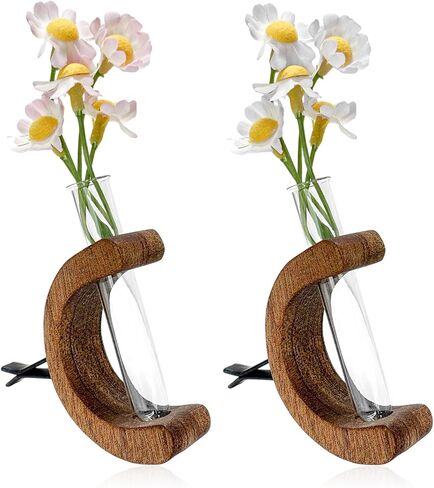 2 PCS Car Vase Vent Clips, Wooden Car Glass Tube Vase Clips for Air Vent Ornament, Charm Automotive Flower Vase Holder Car Vent Decoration, Universal Car Accessories in Kuwait