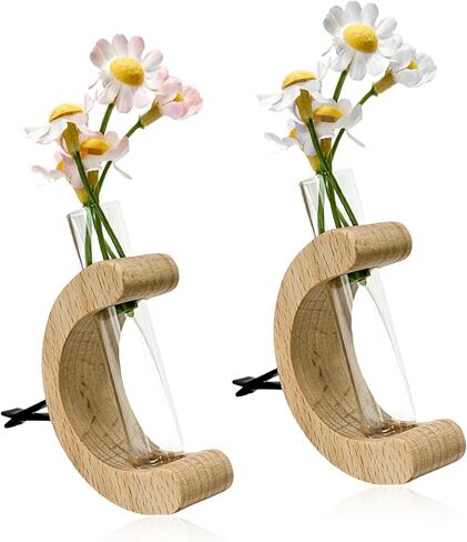 2 PCS Car Vase Vent Clips, Wooden Car Glass Tube Vase Clips for Air Vent Ornament, Charm Automotive Flower Vase Holder Car Vent Decoration, Universal Car Accessories in Saudi Arabia