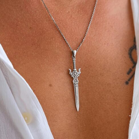 RACA Sterling Silver Warrior Sword Necklace, Monkey King Staff - Odins Spear - Mystic Sword - God of The Sea Poseidon Trident Pendant, Mythology Amulet, Jewelry Gift for Him in Saudi Arabia