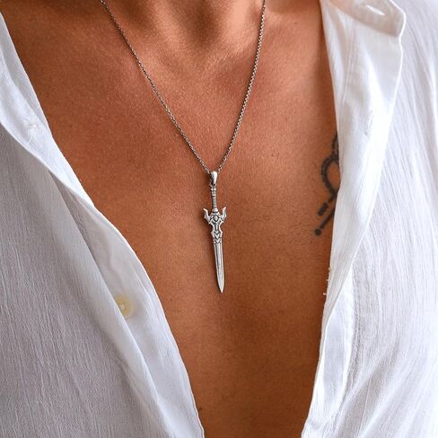 RACA Sterling Silver Warrior Sword Necklace, Monkey King Staff - Odins Spear - Mystic Sword - God of The Sea Poseidon Trident Pendant, Mythology Amulet, Jewelry Gift for Him in Saudi Arabia