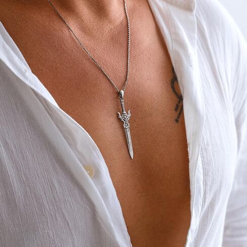 RACA Sterling Silver Warrior Sword Necklace, Monkey King Staff - Odins Spear - Mystic Sword - God of The Sea Poseidon Trident Pendant, Mythology Amulet, Jewelry Gift for Him in Saudi Arabia