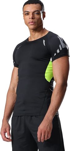 Men's T-Shirt Short Sleeve Compression Shirt with Reflective Contrast Panels Moisture-Wicking Athletic Top for Gym Running in Saudi Arabia