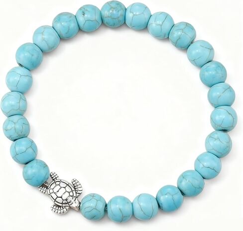 Blue Beaded Bracelet, Turtle Gifts for Women Men, Handmade Natural Stone Elastic Stretch Charming Bracelet in Saudi Arabia
