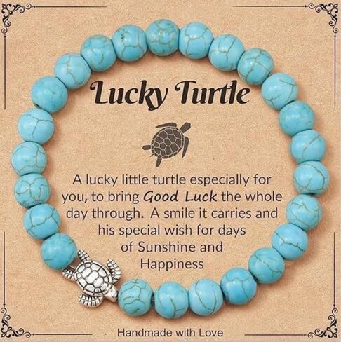 Blue Beaded Bracelet, Turtle Gifts for Women Men, Handmade Natural Stone Elastic Stretch Charming Bracelet in Saudi Arabia