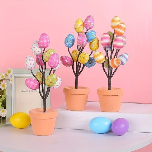 1pc Easter Egg Tree, Featuring 10 Colorful, Cute Chick Pattern Decoration, Plastic Egg DIY Decoration, and Easter Pendant in Saudi Arabia