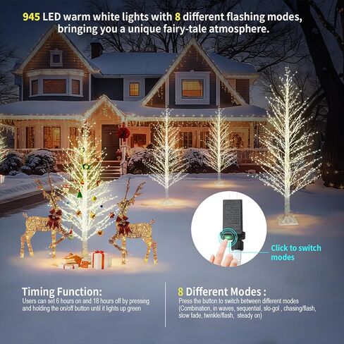 5FT Lighted Birch Tree with 945 LED Lights, Twinkle Lights White Xmas Tree with Timer IP44 Waterproof for Indoor Outdoor Festival Wedding Party Christmas Decorations in Saudi Arabia