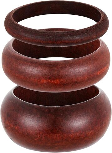 EILINOA 3 Pcs Boho Wooden Bracelet Different Width Chunky Bangle Bohemian Wood Wristband Statement Jewelry for Women in Saudi Arabia