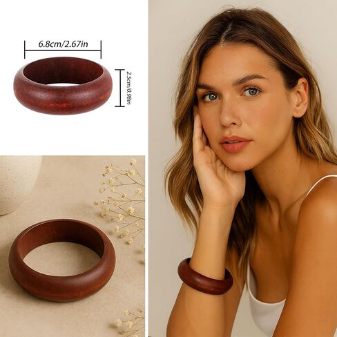EILINOA 3 Pcs Boho Wooden Bracelet Different Width Chunky Bangle Bohemian Wood Wristband Statement Jewelry for Women in Saudi Arabia