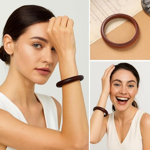 EILINOA 3 Pcs Boho Wooden Bracelet Different Width Chunky Bangle Bohemian Wood Wristband Statement Jewelry for Women in Saudi Arabia