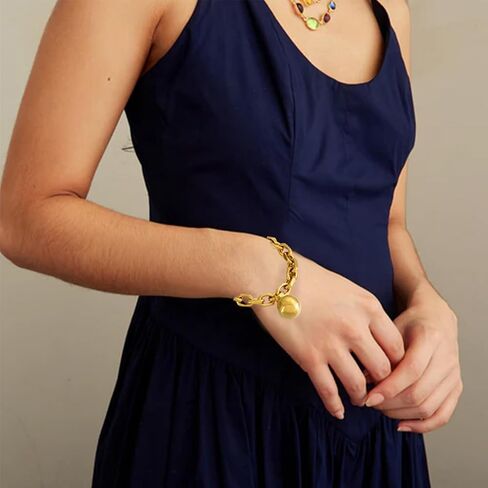 TONLUYAX Gold Ball Pendant Bracelet for Women Chunky Chain Link Bracelets Adjustable Jewelry in Saudi Arabia