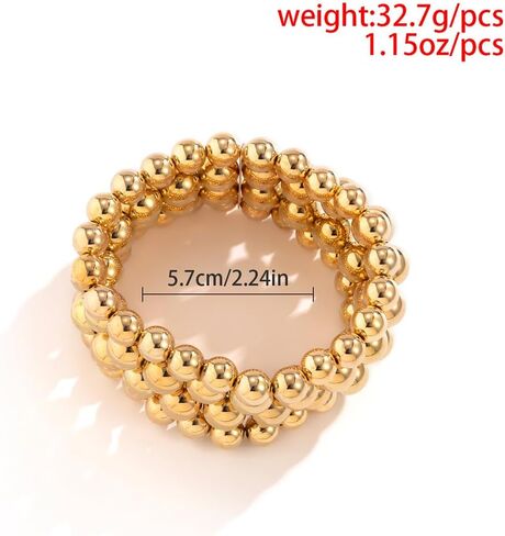 YNZGYBY Gold Stack Beaded Bracelets for Women Vintage High Polished Stretch Small Bead Stackable Bracelet Fashion Elastic Round Balls Chunky Statement Jewelry in Saudi Arabia