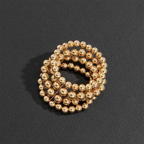 YNZGYBY Gold Stack Beaded Bracelets for Women Vintage High Polished Stretch Small Bead Stackable Bracelet Fashion Elastic Round Balls Chunky Statement Jewelry in Saudi Arabia
