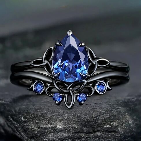 Charming Ring for Women Claw-Set Teardrop Blue CZ Fashion Statement Jewelry in Saudi Arabia