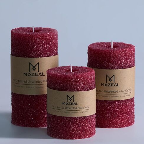 MOZEAL Hand-Poured Granular Texture Decorative Gold Pillar Candles Set of 3 (3"x4", 5", 6"), Approx 300 Hours Burn Time Dripless, Unscented, Smokeless, for Glamorous Events & Christmas Party Decor in Saudi Arabia