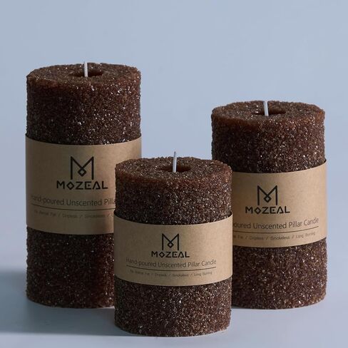 MOZEAL Hand-Poured Granular Texture Decorative Gold Pillar Candles Set of 3 (3"x4", 5", 6"), Approx 300 Hours Burn Time Dripless, Unscented, Smokeless, for Glamorous Events & Christmas Party Decor in Saudi Arabia