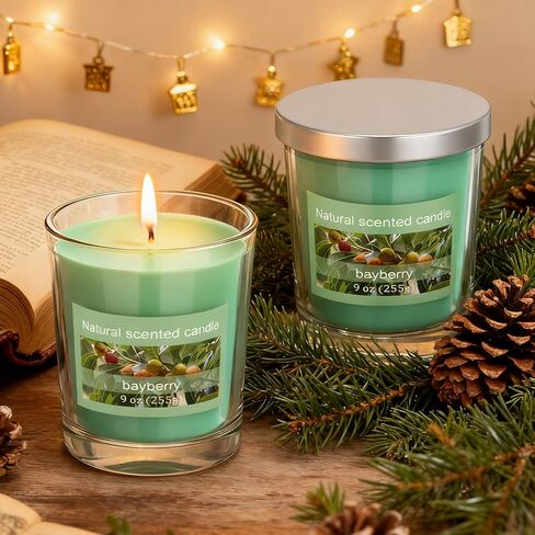 Conelist 2 Pcs 9 oz Bayberry Fir Candle, Christmas Scented Candle Glass Jar Essential Bayberry Oils and Beeswax Blend Green Glass Jar Candles for Christmas Holiday Winter Gifts Collection in Saudi Arabia