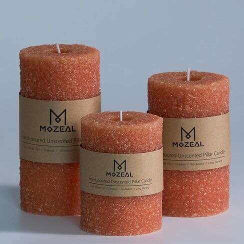 MOZEAL Hand-Poured Granular Texture Decorative Gold Pillar Candles Set of 3 (3"x4", 5", 6"), Approx 300 Hours Burn Time Dripless, Unscented, Smokeless, for Glamorous Events & Christmas Party Decor in Saudi Arabia