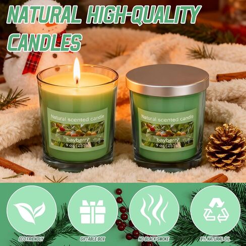 Conelist 2 Pcs 9 oz Bayberry Fir Candle, Christmas Scented Candle Glass Jar Essential Bayberry Oils and Beeswax Blend Green Glass Jar Candles for Christmas Holiday Winter Gifts Collection in Saudi Arabia