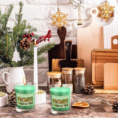 Conelist 2 Pcs 9 oz Bayberry Fir Candle, Christmas Scented Candle Glass Jar Essential Bayberry Oils and Beeswax Blend Green Glass Jar Candles for Christmas Holiday Winter Gifts Collection in Saudi Arabia