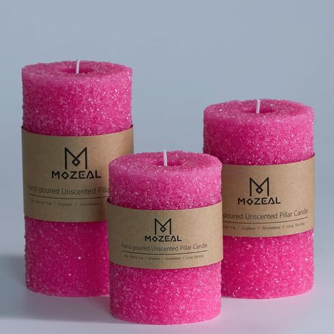 MOZEAL Hand-Poured Granular Texture Decorative Gold Pillar Candles Set of 3 (3"x4", 5", 6"), Approx 300 Hours Burn Time Dripless, Unscented, Smokeless, for Glamorous Events & Christmas Party Decor in Saudi Arabia