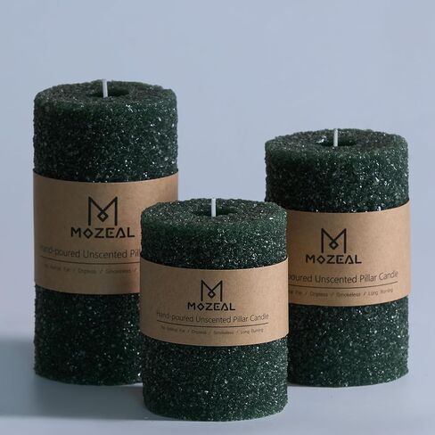 MOZEAL Hand-Poured Granular Texture Decorative Gold Pillar Candles Set of 3 (3"x4", 5", 6"), Approx 300 Hours Burn Time Dripless, Unscented, Smokeless, for Glamorous Events & Christmas Party Decor in Saudi Arabia