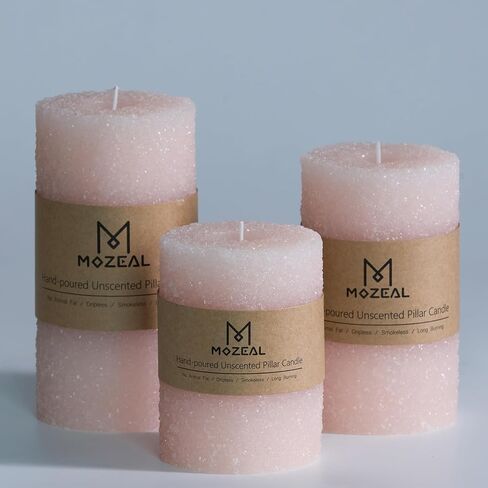 MOZEAL Hand-Poured Granular Texture Decorative Gold Pillar Candles Set of 3 (3"x4", 5", 6"), Approx 300 Hours Burn Time Dripless, Unscented, Smokeless, for Glamorous Events & Christmas Party Decor in Saudi Arabia
