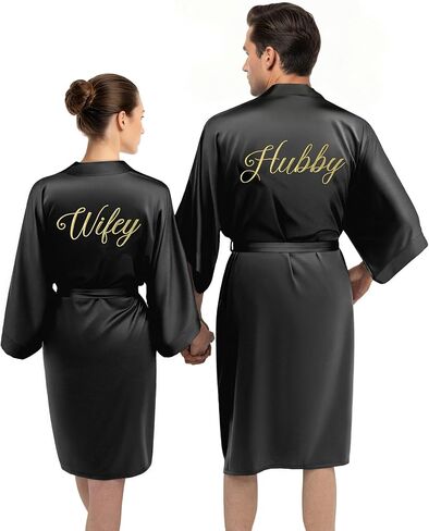 AW BRIDAL 2Pcs His and Hers Silk Robes, Mr and Mrs Matching Robe for Couples, Wedding Engagement Gifts for Bride Groom in Saudi Arabia