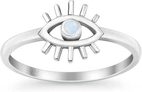 OMRANII Evil Eye Thumb Ring Fashion Oxidized Lab Created Opal Solid 925 Sterling Silver in Saudi Arabia