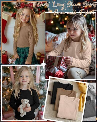 LessonZoo 3 Pack Girls' Long Sleeve Shirts Kids Soft Crew Neck T-Shirts Toddler Basic Loose Fit Layering Casual Tops 2T-14Y in Saudi Arabia