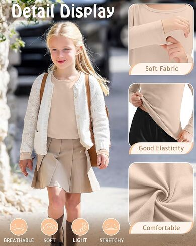 LessonZoo 3 Pack Girls' Long Sleeve Shirts Kids Soft Crew Neck T-Shirts Toddler Basic Loose Fit Layering Casual Tops 2T-14Y in Saudi Arabia