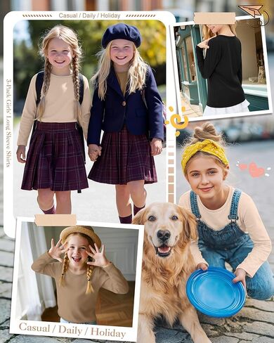 LessonZoo 3 Pack Girls' Long Sleeve Shirts Kids Soft Crew Neck T-Shirts Toddler Basic Loose Fit Layering Casual Tops 2T-14Y in Saudi Arabia