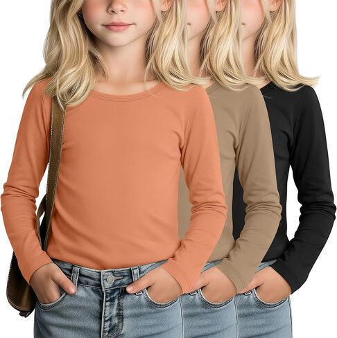 LessonZoo 3 Pack Girls' Long Sleeve Shirts Kids Soft Crew Neck T-Shirts Toddler Basic Loose Fit Layering Casual Tops 2T-14Y in Saudi Arabia