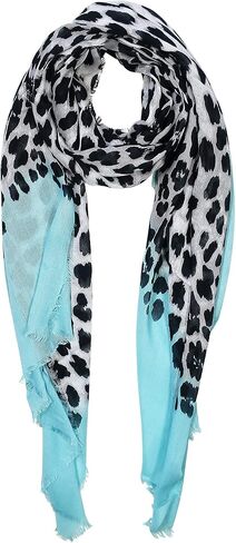 Blue Pacific Animal Print Cashmere Silk Scarf in Aqua Blue and Snow 78 x 22 in Saudi Arabia