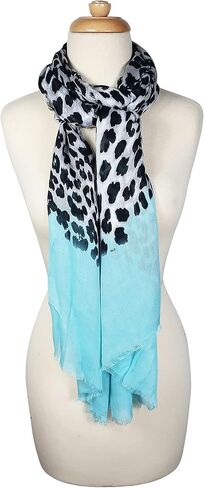 Blue Pacific Animal Print Cashmere Silk Scarf in Aqua Blue and Snow 78 x 22 in Saudi Arabia
