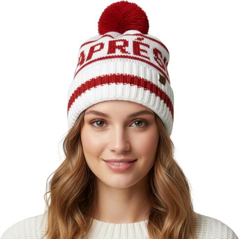 Funky Junque Après Ski Pom Pom Beanie for Women – Oversized Knit Winter Hat, Warm Cozy Womens Hats for Ski Trips & Snow Days in Saudi Arabia