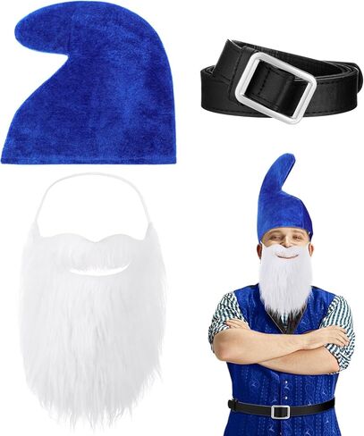 Mepase Halloween Gnome Hat Costumes Set, Dwarf Hat with Fake Beard and Belt Accessory for Halloween Christmas Cosplay Party in Saudi Arabia