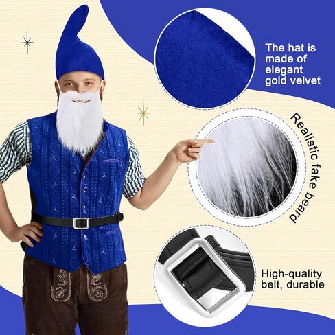 Mepase Halloween Gnome Hat Costumes Set, Dwarf Hat with Fake Beard and Belt Accessory for Halloween Christmas Cosplay Party in Saudi Arabia