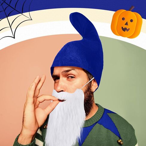 Mepase Halloween Gnome Hat Costumes Set, Dwarf Hat with Fake Beard and Belt Accessory for Halloween Christmas Cosplay Party in Saudi Arabia